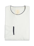 Flat Knit Full Sleeve Polo Ribbed T Shirt  - White - Style 133
