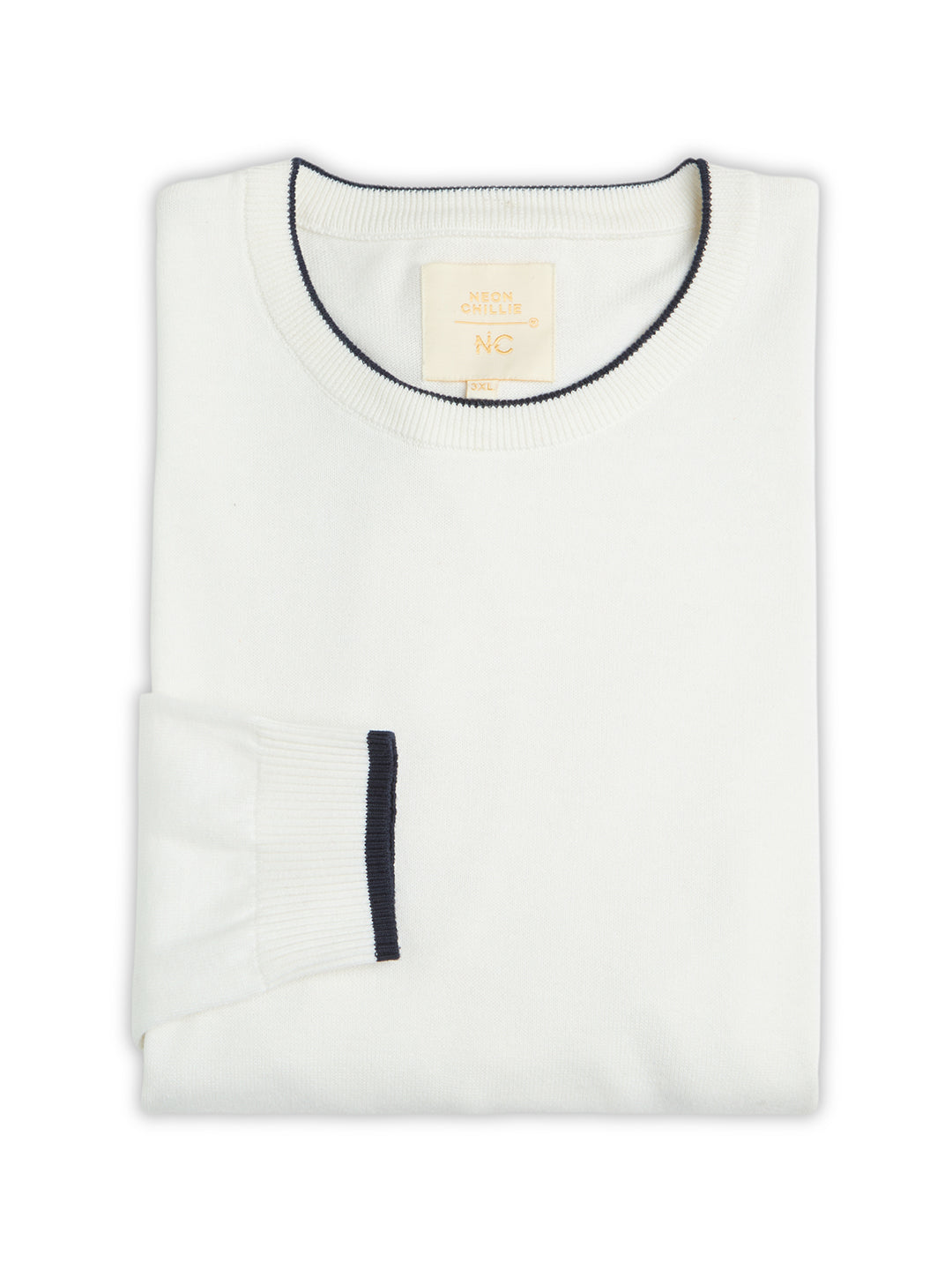 Flat Knit Full Sleeve Polo Ribbed T Shirt  - White - Style 133