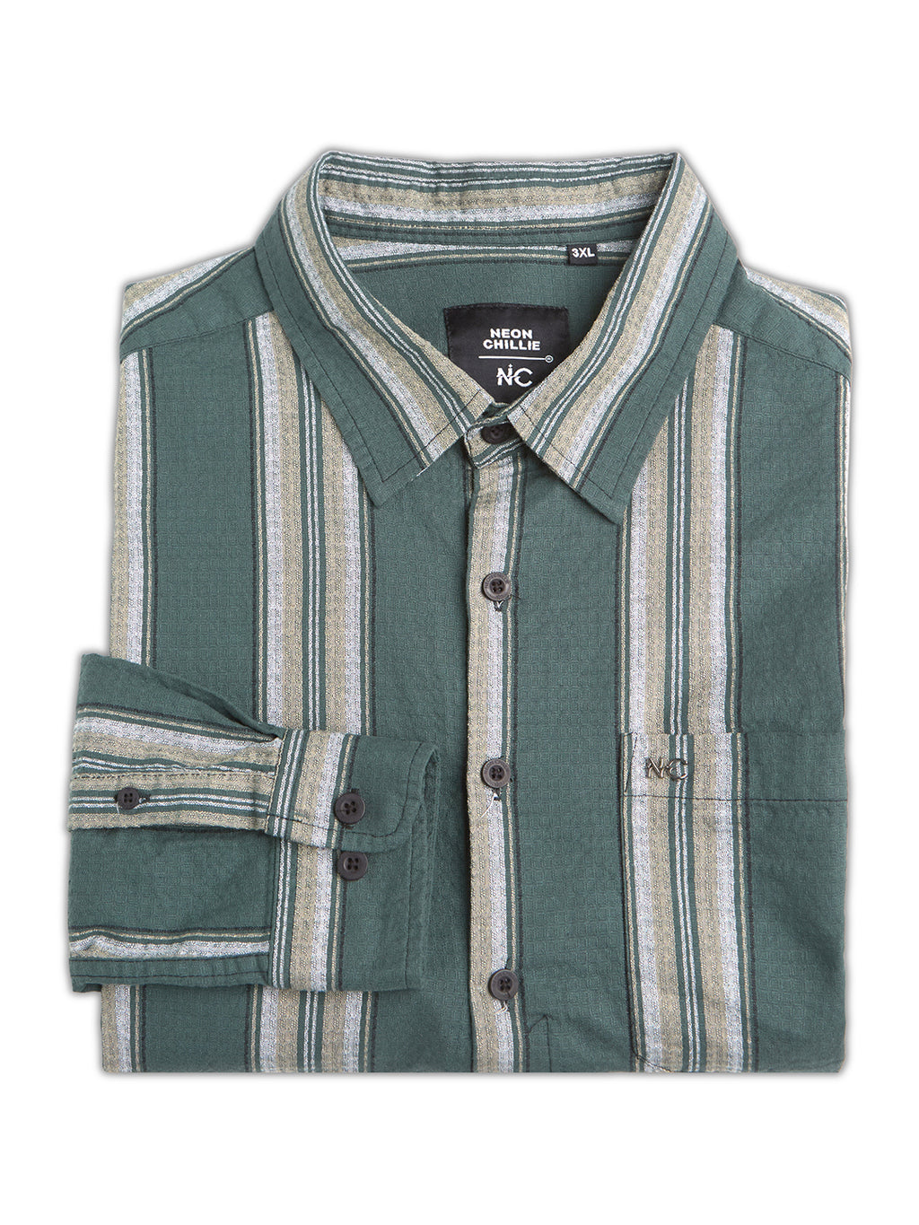 Plus Size Cotton 1 Pocket Regular Fit Smart Casual Shirt  - Green - Style 1269