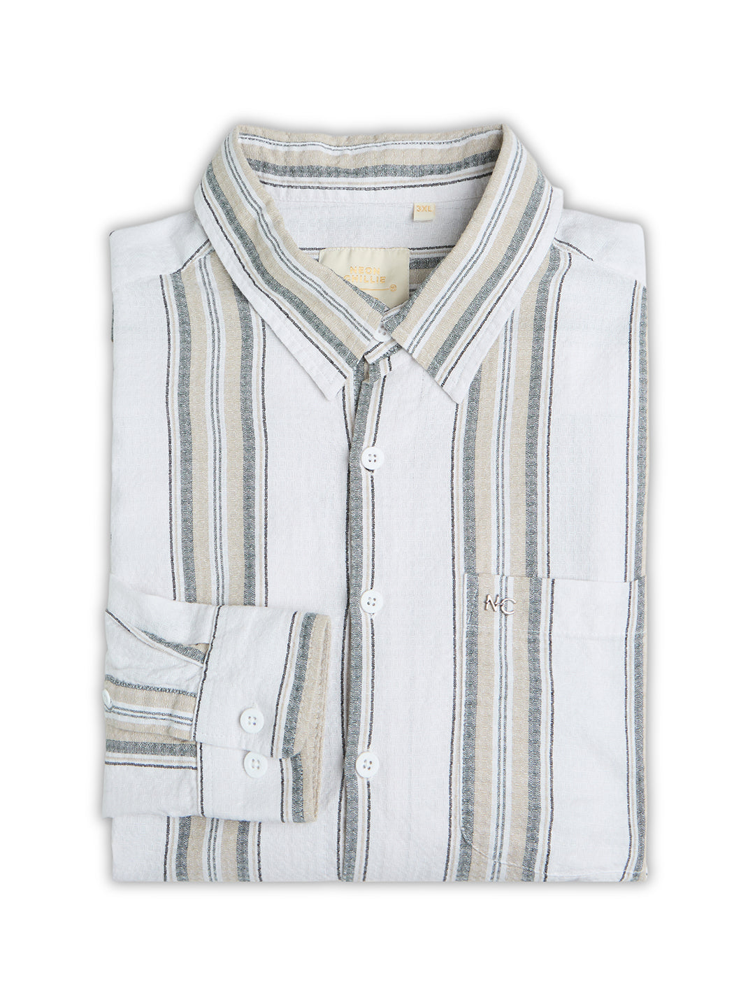 Plus Size Cotton 1 Pocket Regular Fit Smart Casual Shirt  - Beige - Style 1269