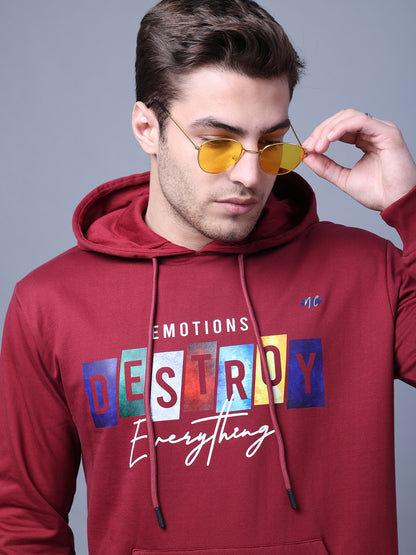 Men's Maroon Printed Hoodie Style Code- NC-WNTR-704-MAROON