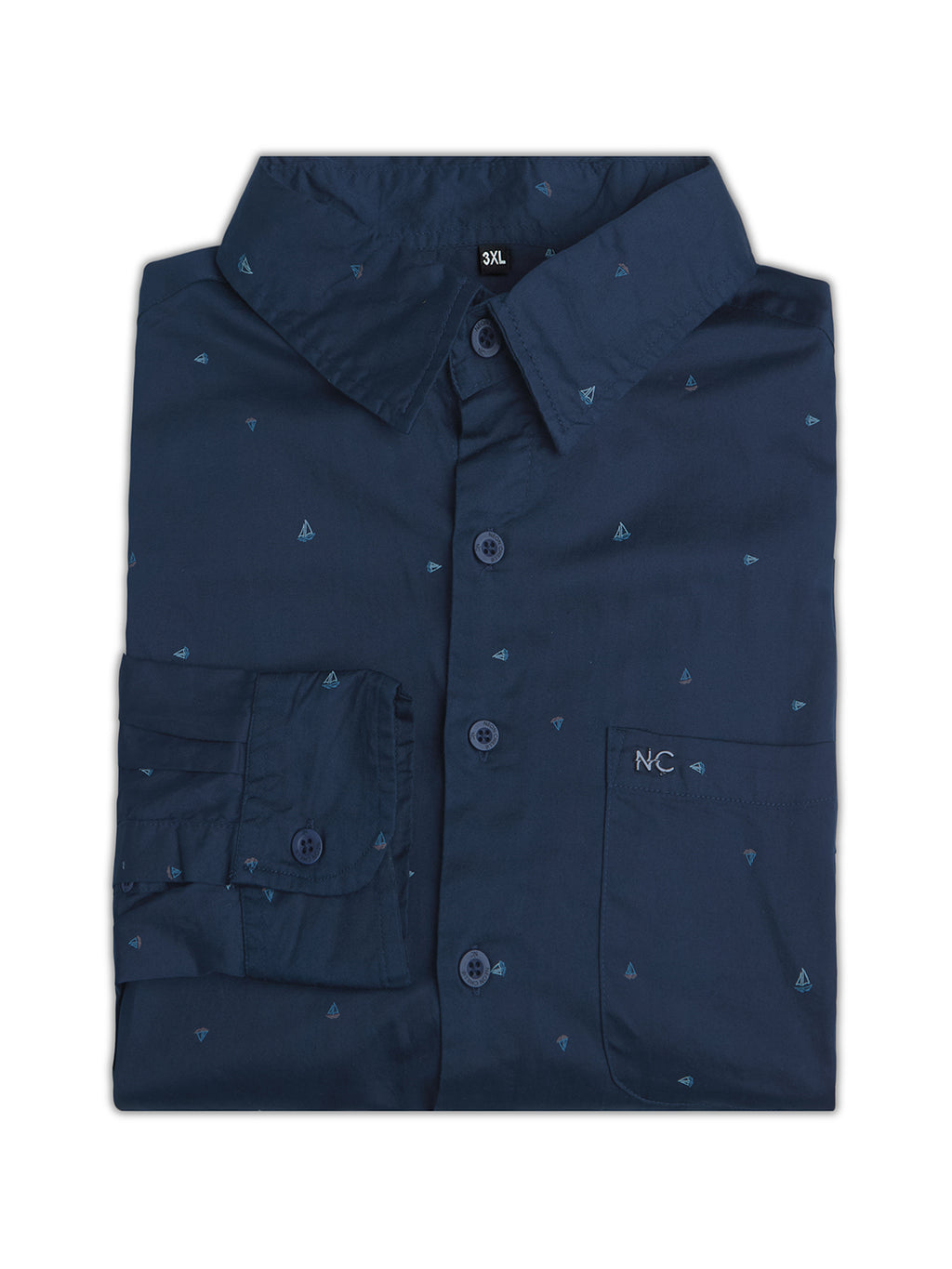 Plus Size Cotton 1 Pocket Regular Fit Smart Casual Shirt  - Navy - Style 1278