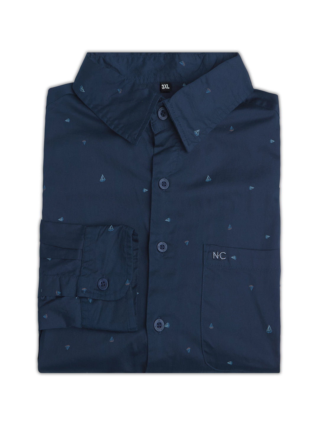 Plus Size Cotton 1 Pocket Regular Fit Smart Casual Shirt  - Navy - Style 1278