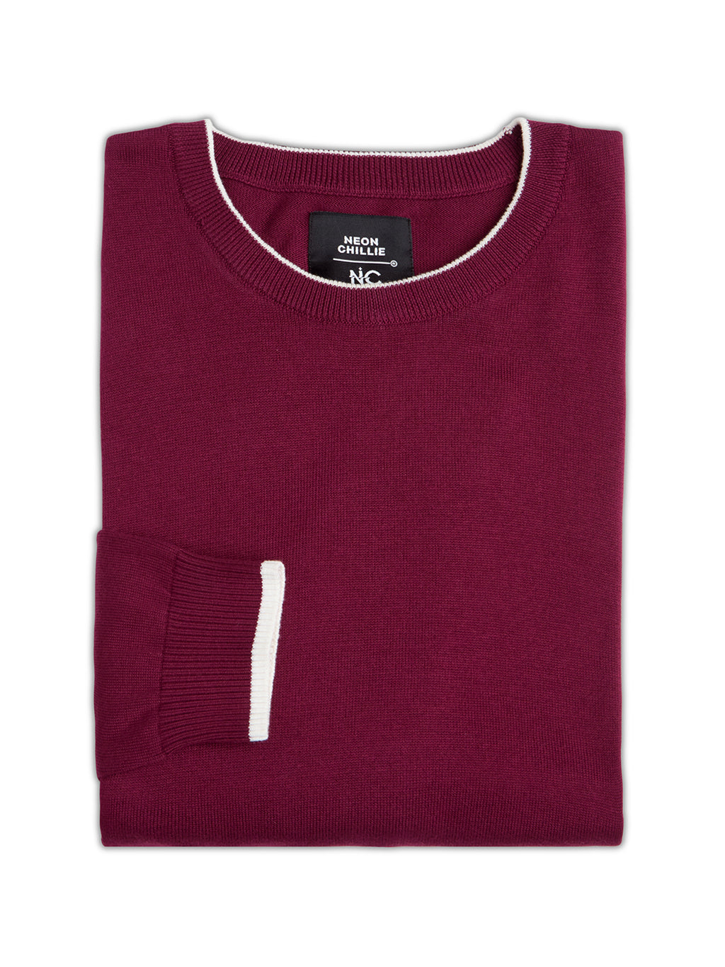 Flat Knit Full Sleeve Polo Ribbed T Shirt  - Maroon - Style 133