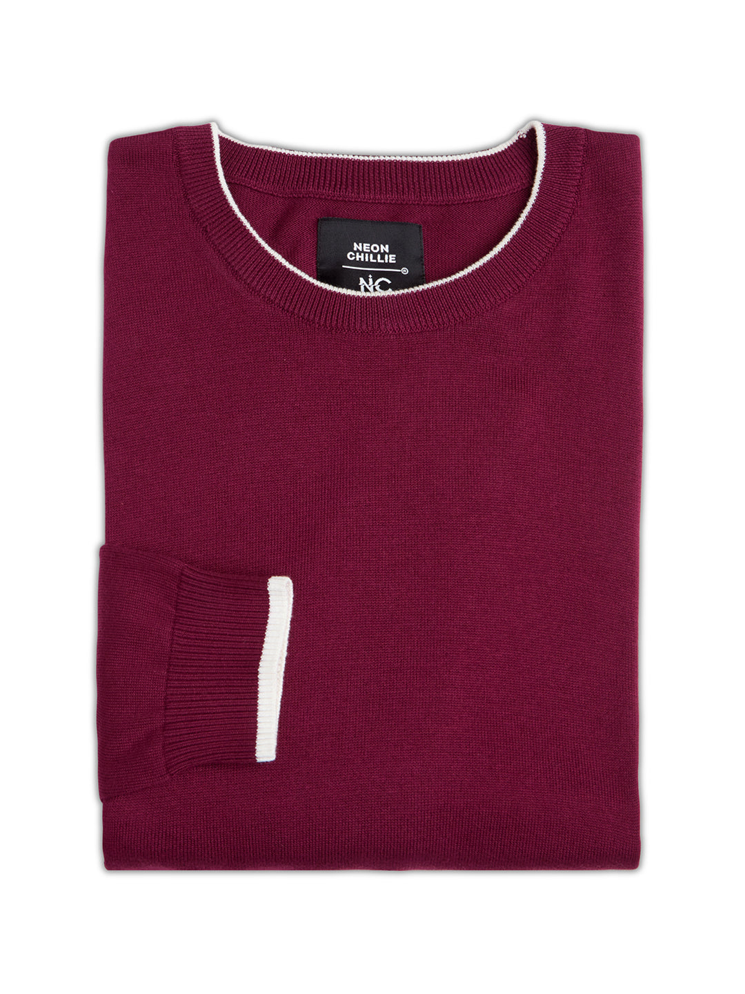 Flat Knit Full Sleeve Polo Ribbed T Shirt  - Maroon - Style 133