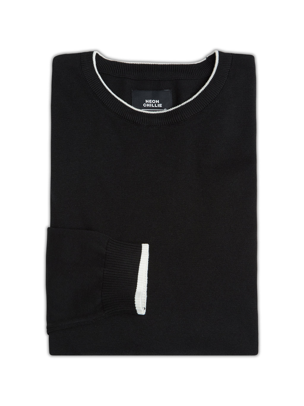 Flat Knit Full Sleeve Polo Ribbed T Shirt  - Black - Style 133