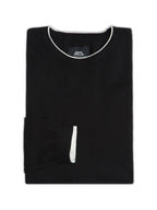 Flat Knit Full Sleeve Polo Ribbed T Shirt  - Black - Style 133