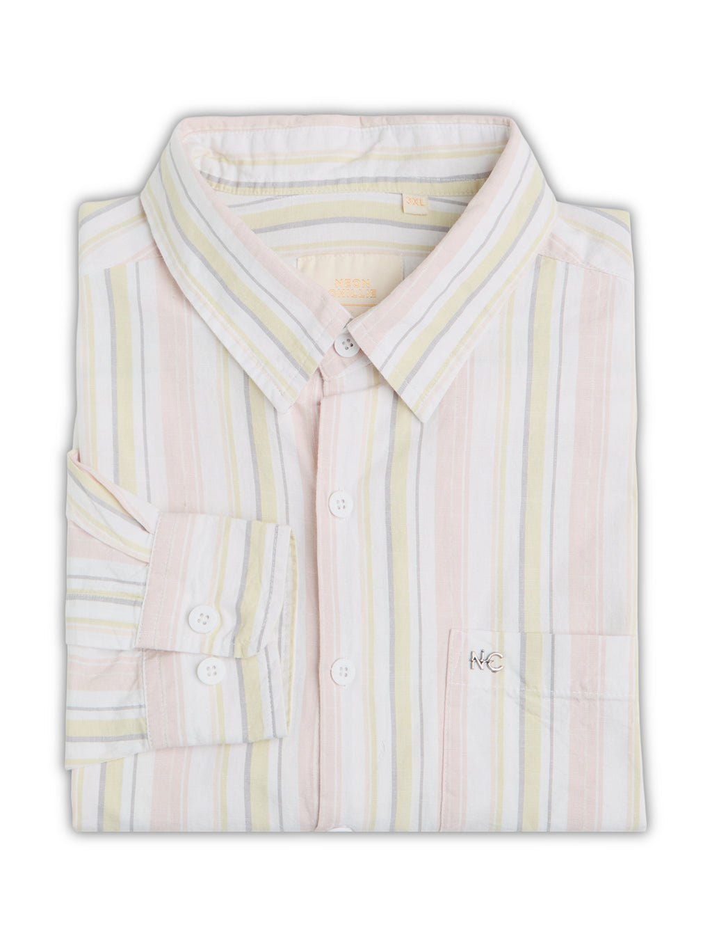 Plus Size Cotton 1 Pocket Regular Fit Smart Casual Shirt  - Yellow-White - Style 1267