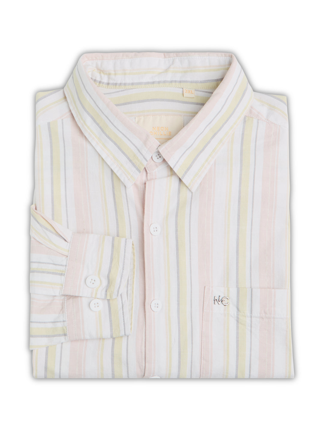 Plus Size Cotton 1 Pocket Regular Fit Smart Casual Shirt  - Yellow-White - Style 1267