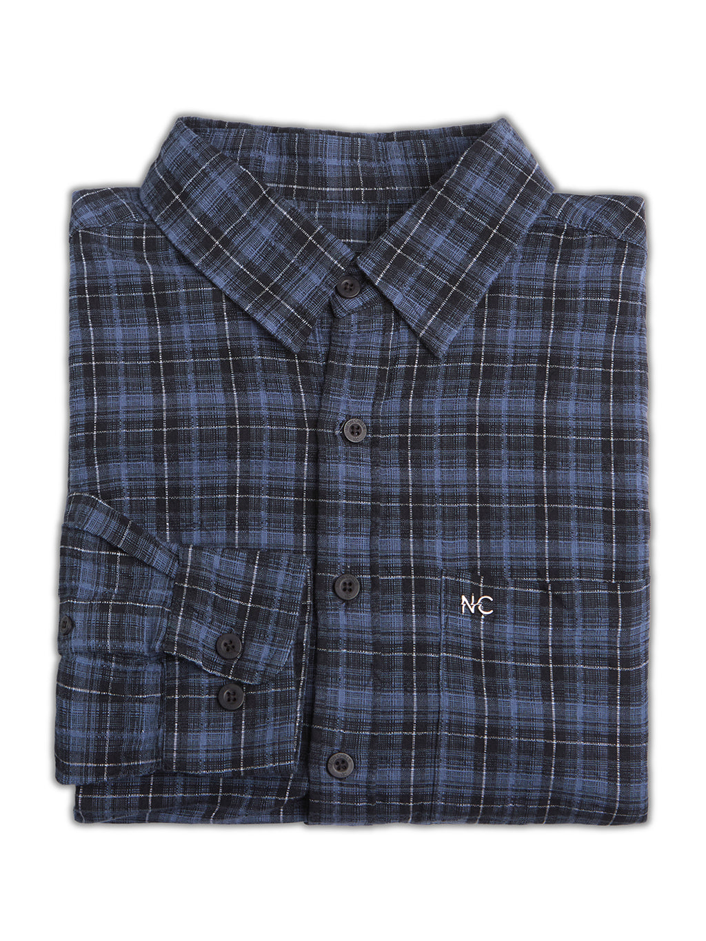 Plus Size Cotton 1 Pocket Regular Fit Smart Casual Shirt  - Blue - Style 1264