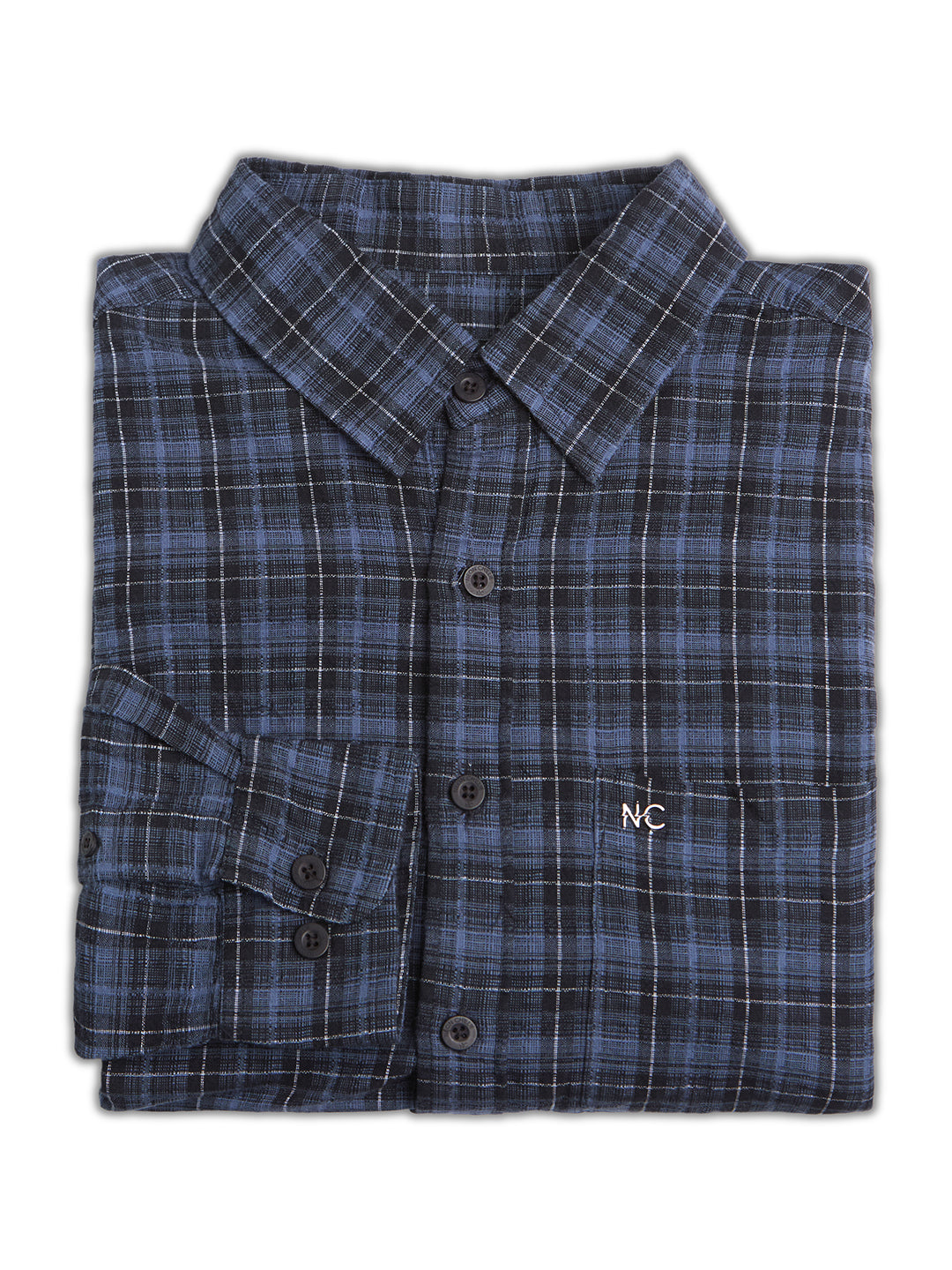 Plus Size Cotton 1 Pocket Regular Fit Smart Casual Shirt  - Blue - Style 1264