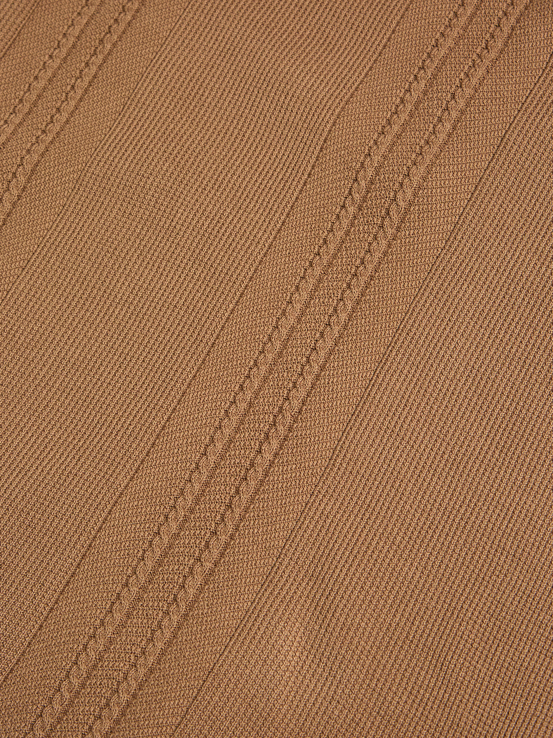 Flat Knit Full Sleeve Polo Ribbed T Shirt  - Khaki - Style 136