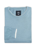 Flat Knit Full Sleeve Polo Ribbed T Shirt  - Light Blue - Style 133