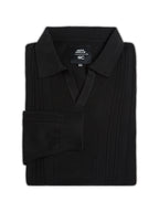Flat Knit Full Sleeve Polo Ribbed T Shirt  - Black - Style 136