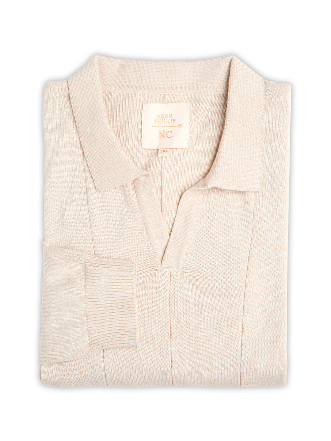 Flat Knit Full Sleeve Polo Ribbed T Shirt  - Ash Grey - Style 137