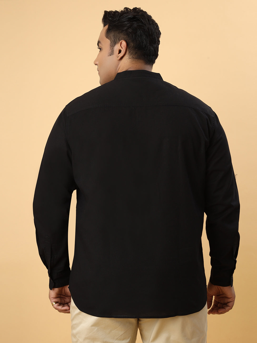 Men Cotton Linen 2 Pocket Flap Regular Fit Smart Casual Shirt - Style- NC-2k53-Black