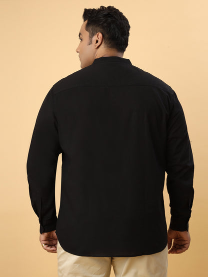 Men Cotton Linen 2 Pocket Flap Regular Fit Smart Casual Shirt - Style- NC-2k53-Black