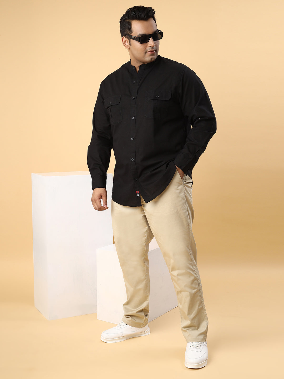 Men Cotton Linen 2 Pocket Flap Regular Fit Smart Casual Shirt - Style- NC-2k53-Black