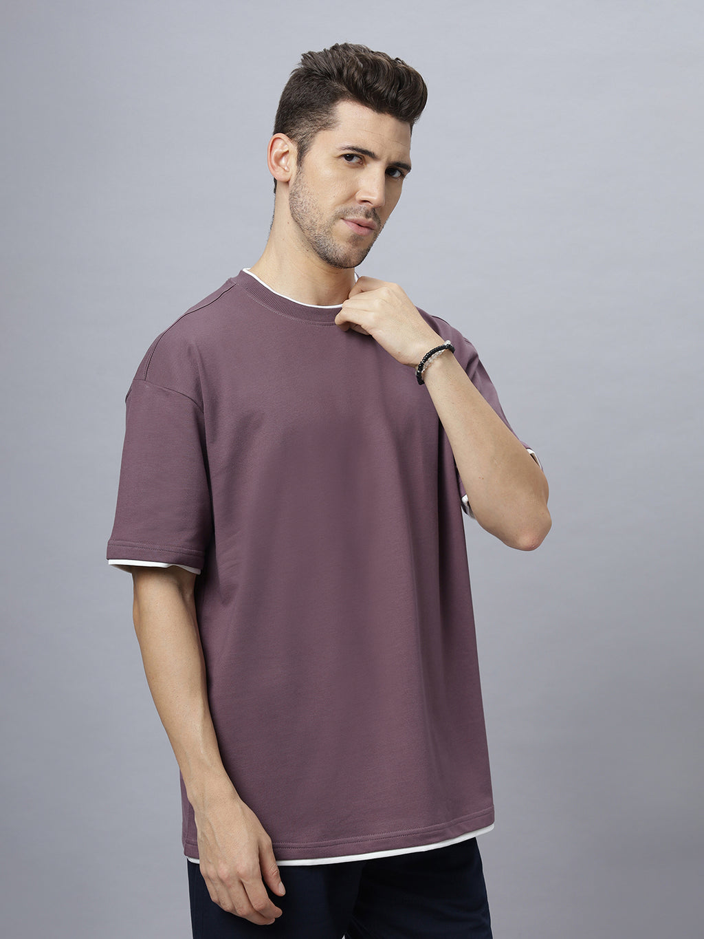 Drop-Shoulder Sleeves Heavy GSM Pure Cotton Oversize Fit T-shirt (NC-OS-102-Brown)