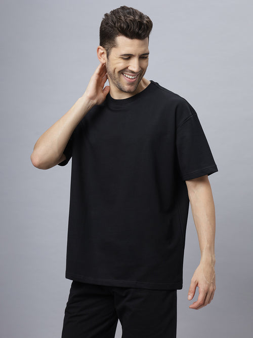 Black Oversize Crew Neck Heavy GSM T Shirt.. Style Code- NC-OS-101