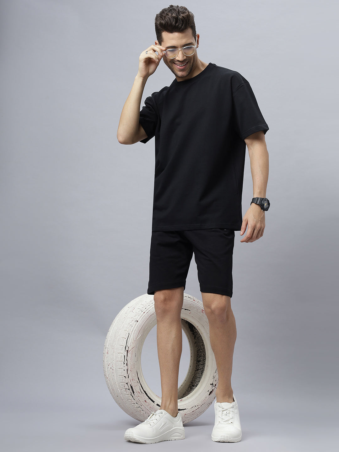 Black Oversize Crew Neck Heavy GSM T Shirt.. Style Code- NC-OS-101