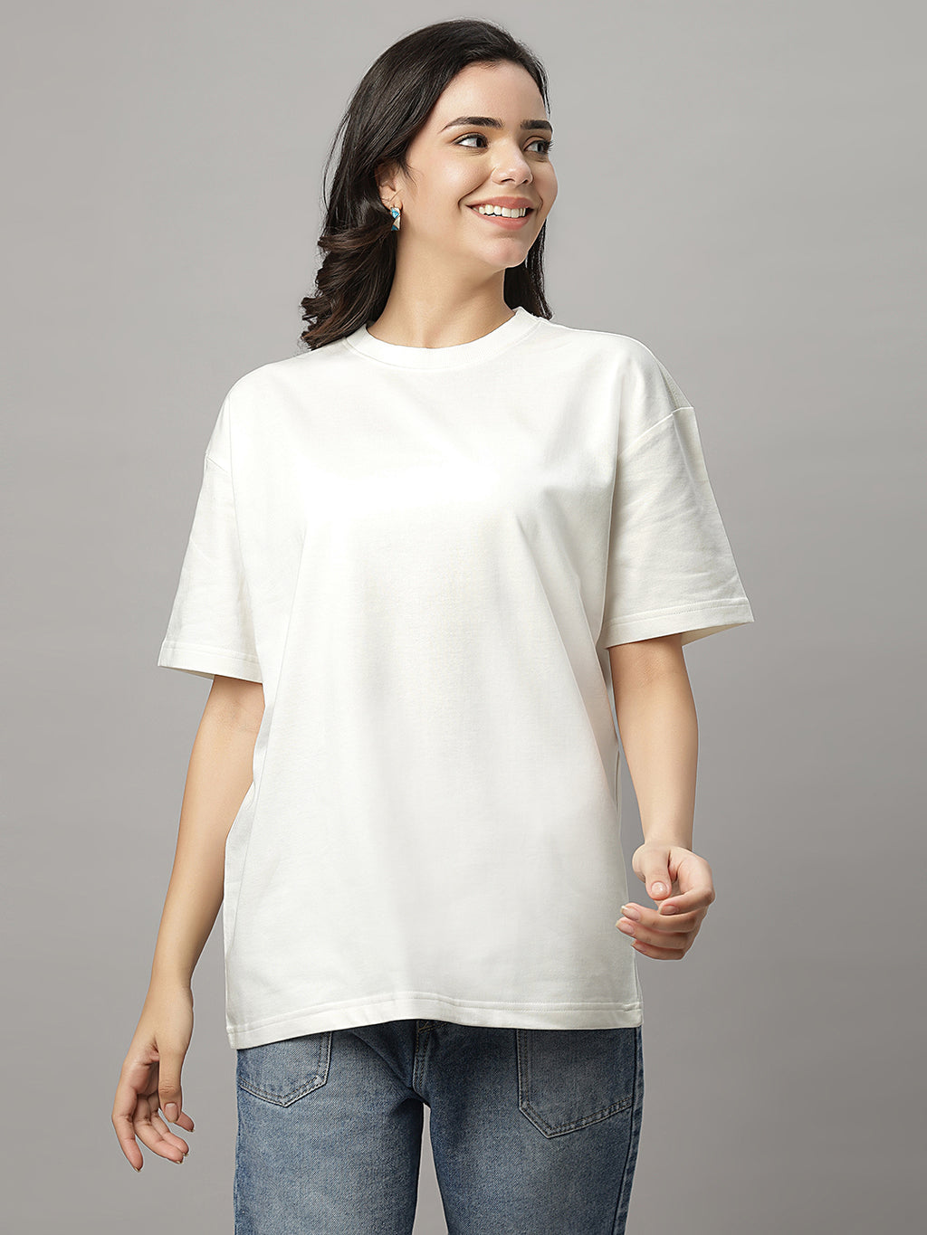 White Oversize Crew Neck Tee Shirt ( NC-OS-101 )