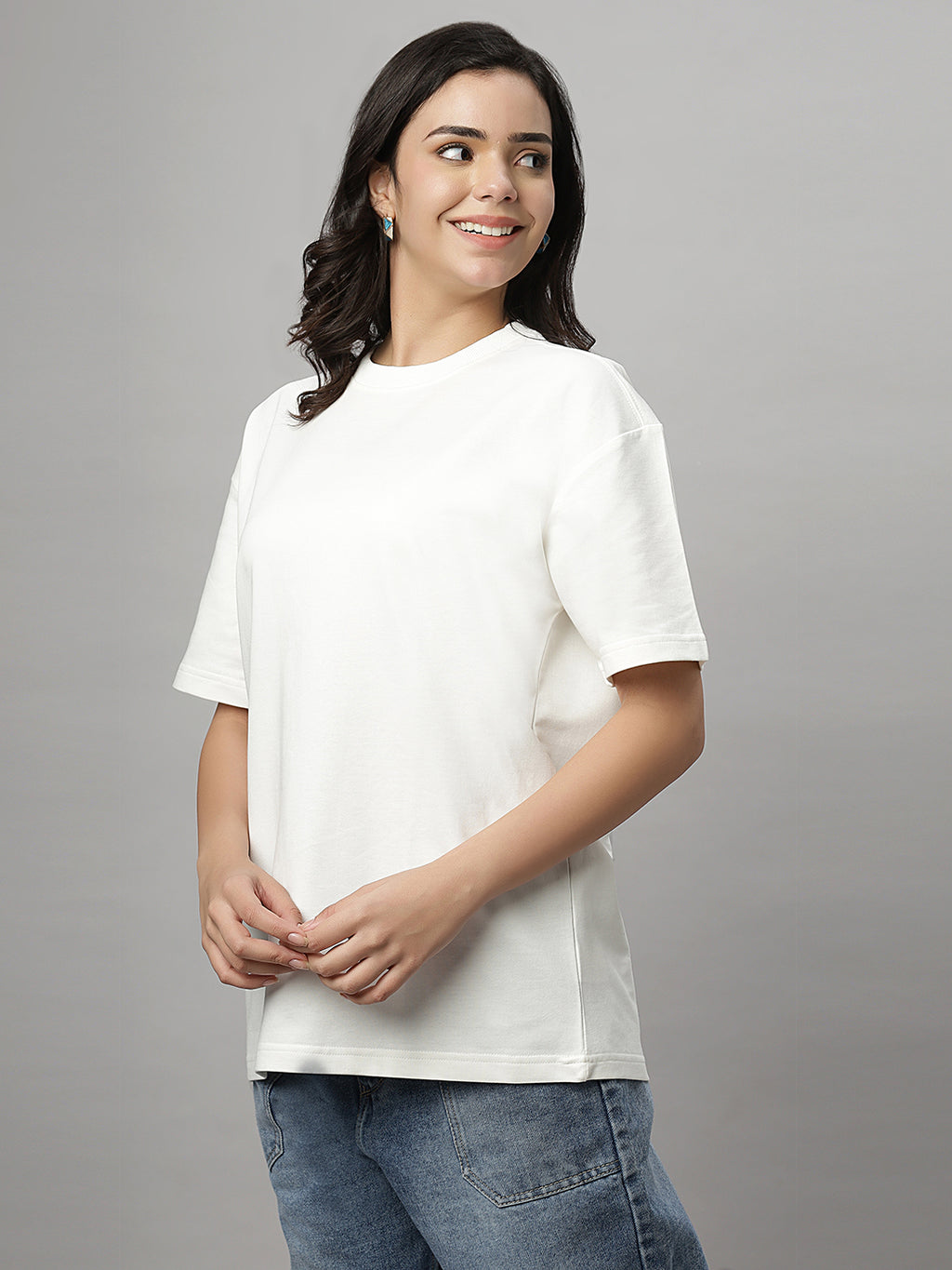 White Oversize Crew Neck Tee Shirt ( NC-OS-101 )
