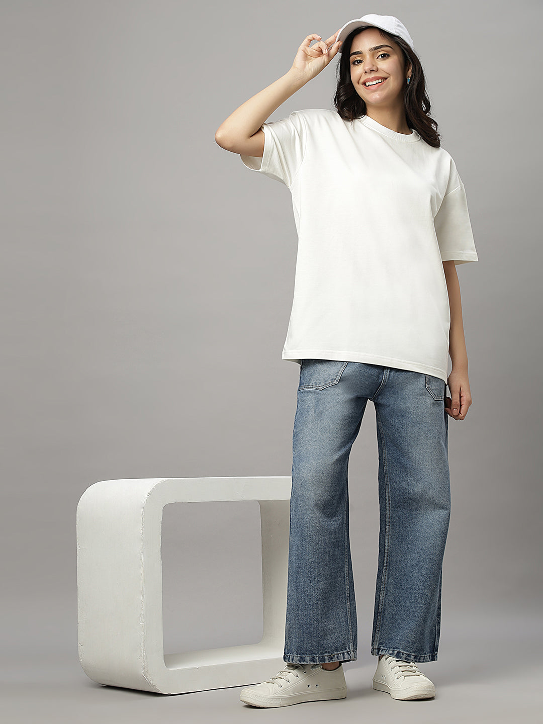White Oversize Crew Neck Tee Shirt ( NC-OS-101 )