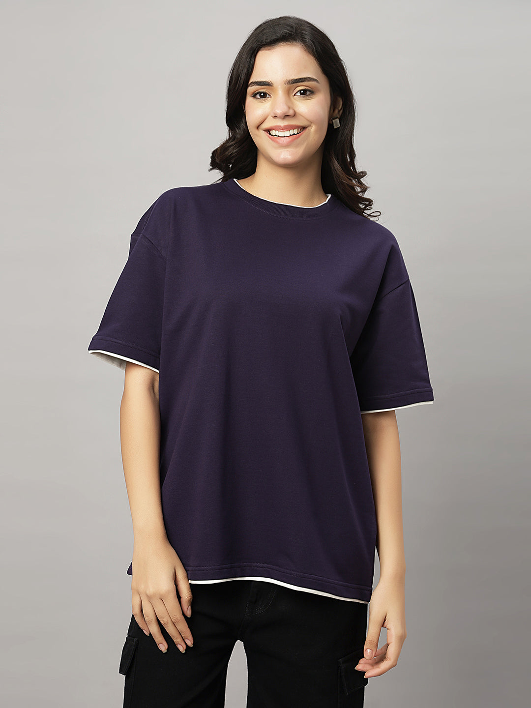 Purple Oversize Unisex Crew Neck Tee Shirt ( NC-OS-102 )