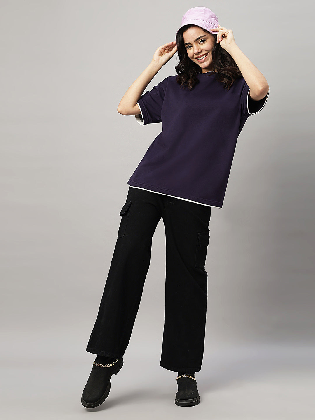 Purple Oversize Unisex Crew Neck Tee Shirt ( NC-OS-102 )