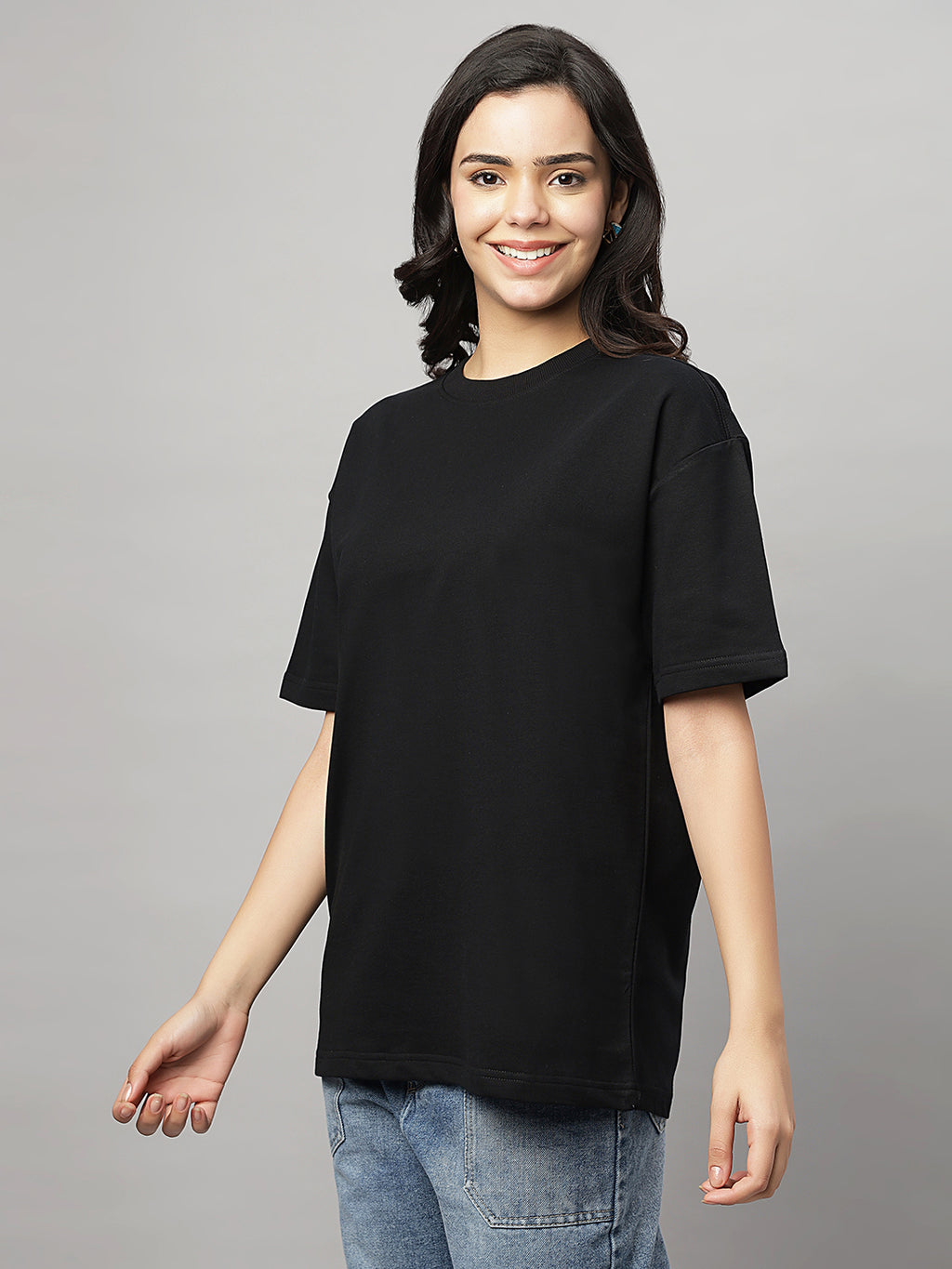 Black Oversize Unisex Crew Neck Tee Shirt ( NC-OS-101 )