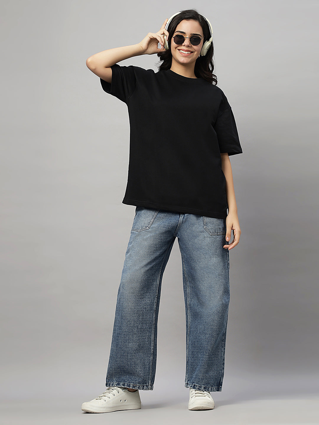 Black Oversize Unisex Crew Neck Tee Shirt ( NC-OS-101 )