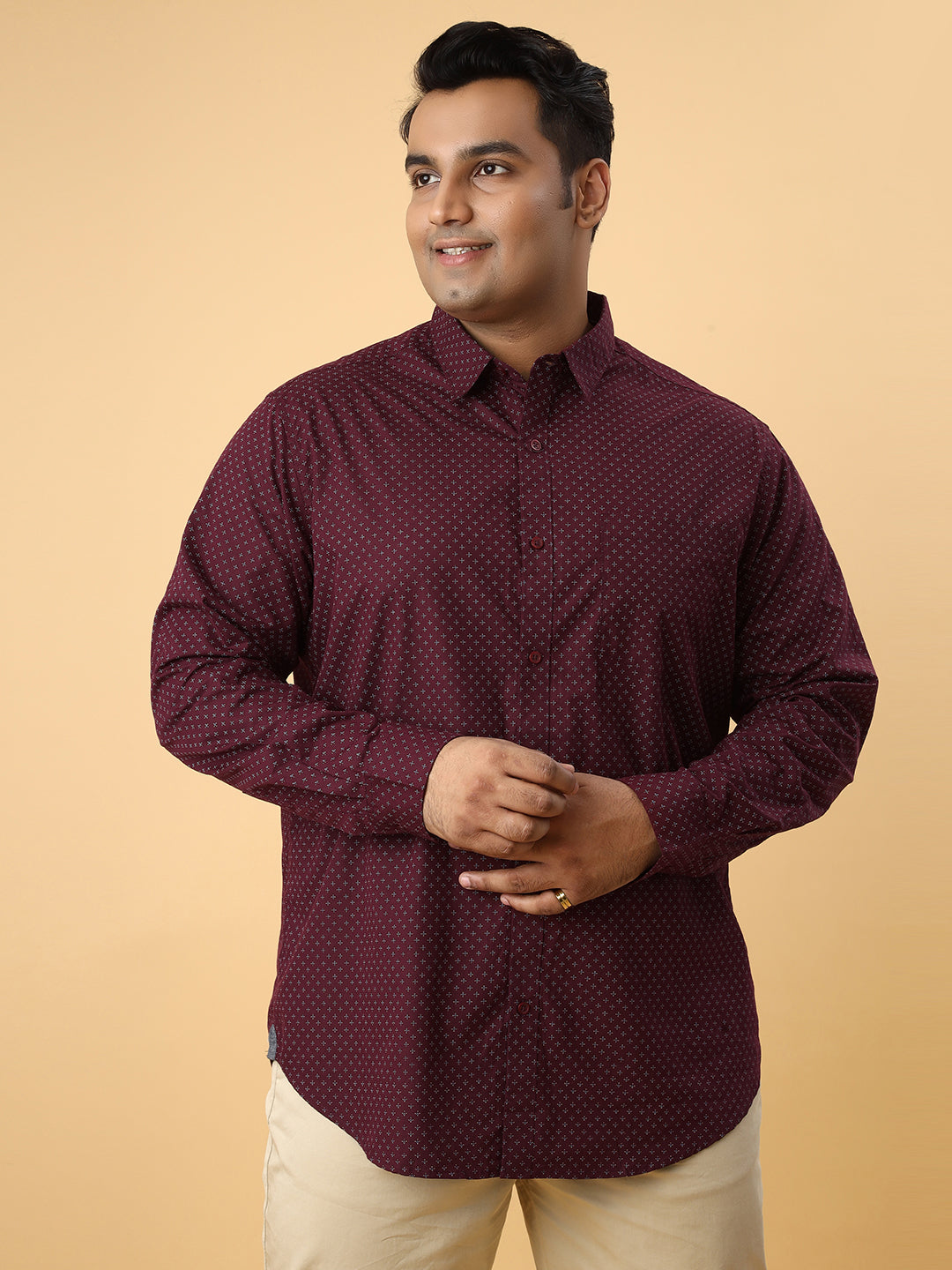 Men Printed Premium Cotton Maroon Smart Casual Plus Size Full sleeve Shirt (NC-2K54)