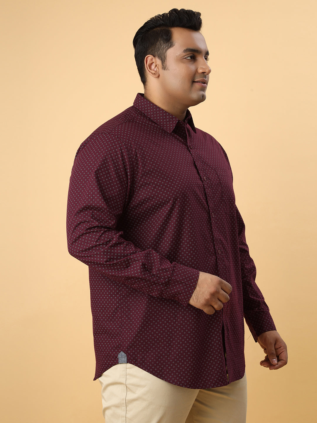Men Printed Premium Cotton Maroon Smart Casual Plus Size Full Shirt (NC-2K54)