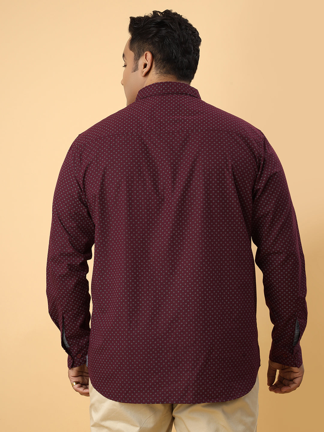 Men Printed Premium Cotton Maroon Smart Casual Plus Size Full Shirt (NC-2K54)