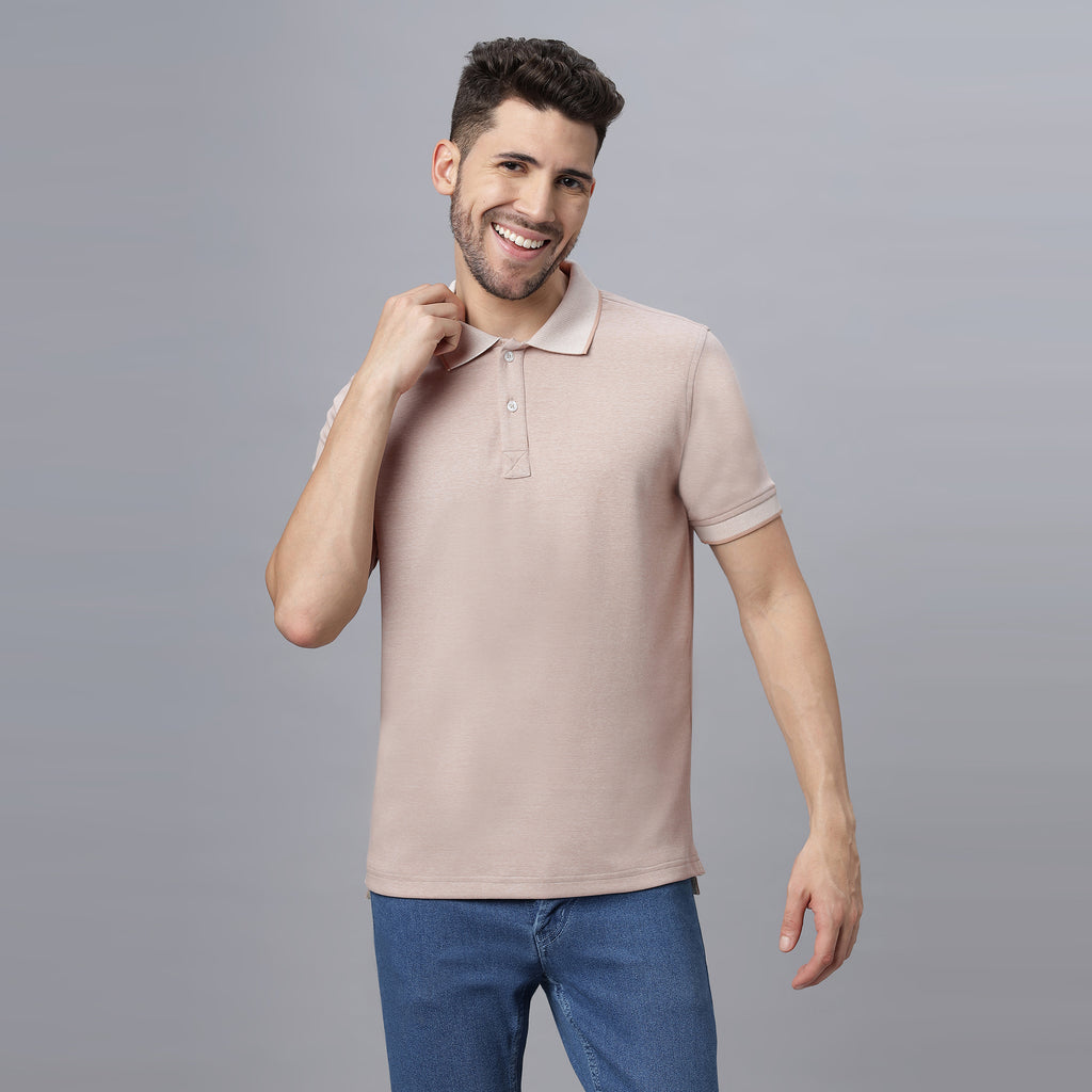 Beige Solid Regular Fit Cotton Lycra Polo Collar T-shirt (NC-109-POLO-BEIGE)