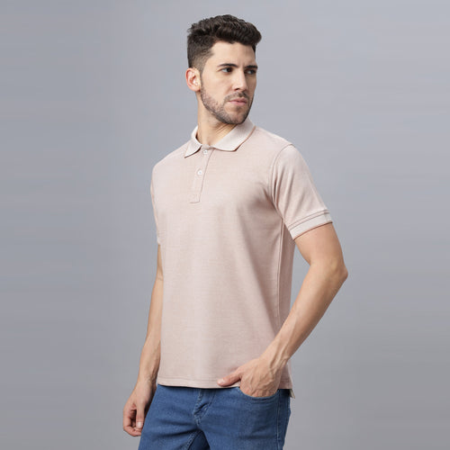 Beige Solid Regular Fit Cotton Lycra Polo Collar T-shirt (NC-109-POLO-BEIGE)