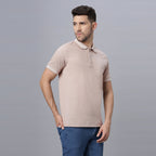 Beige Solid Regular Fit Cotton Lycra Polo Collar T-shirt (NC-109-POLO-BEIGE)