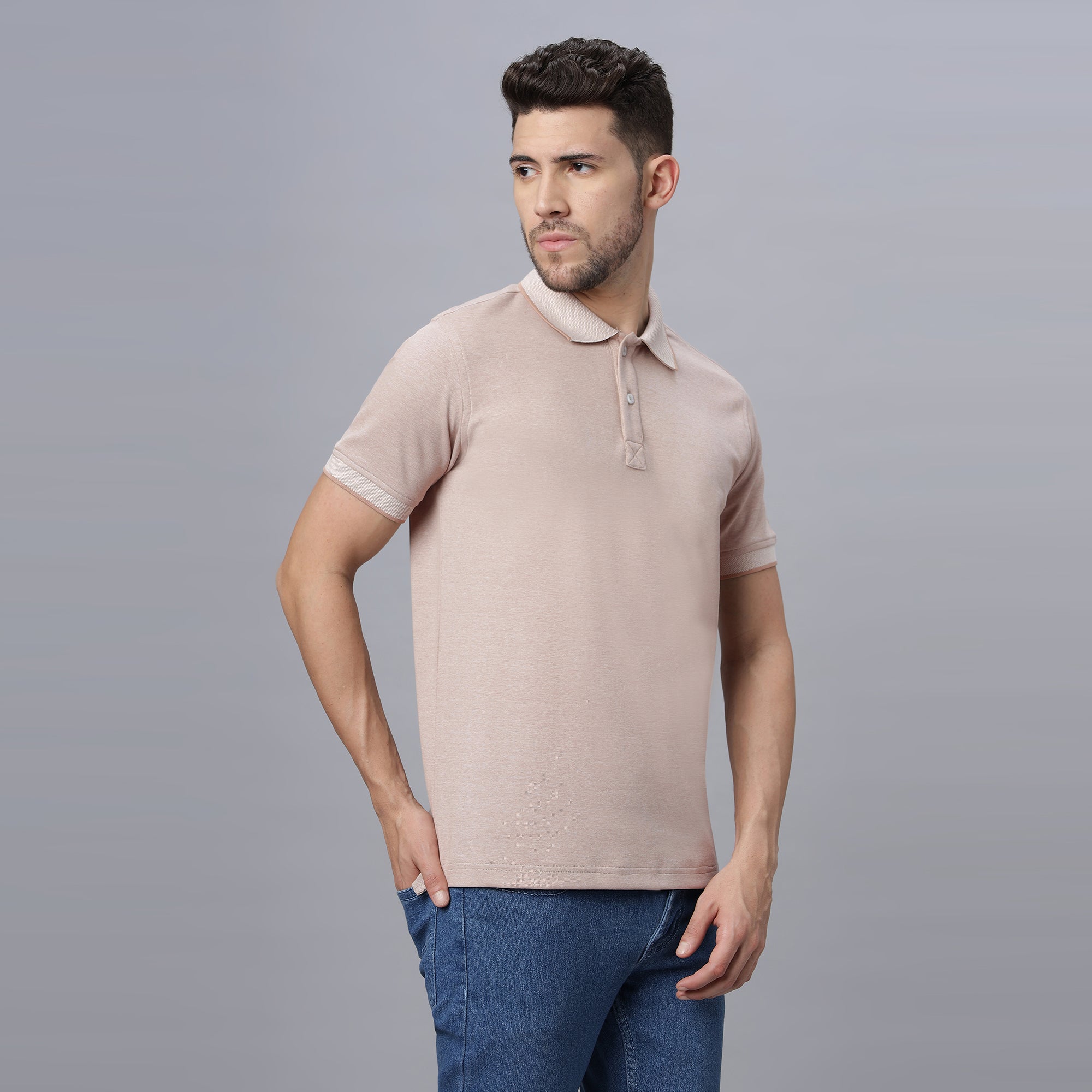 Beige Solid Regular Fit Cotton Lycra Polo Collar T-shirt (NC-109-POLO-BEIGE)