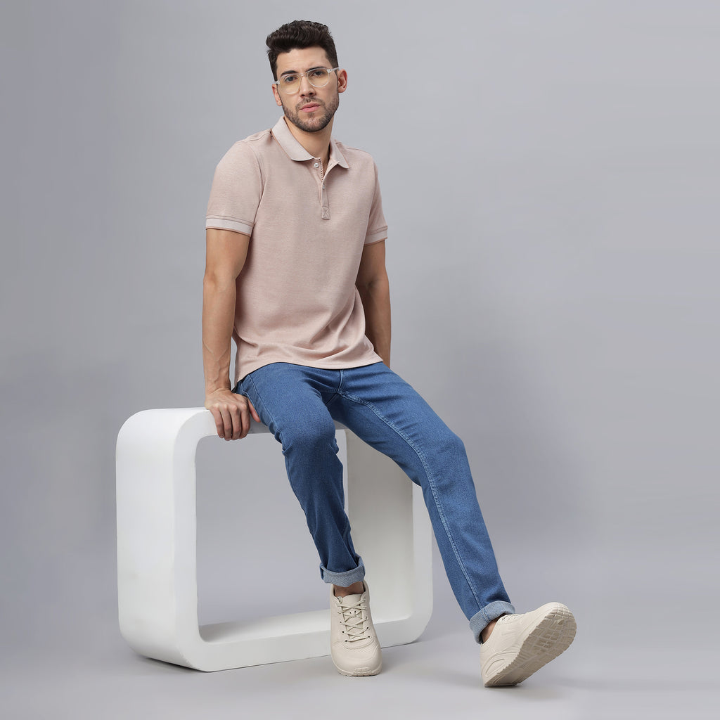 Beige Solid Regular Fit Cotton Lycra Polo Collar T-shirt (NC-109-POLO-BEIGE)