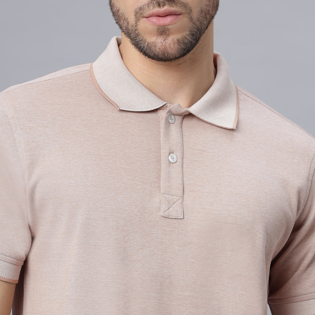 Beige Solid Regular Fit Cotton Lycra Polo Collar T-shirt (NC-109-POLO-BEIGE)
