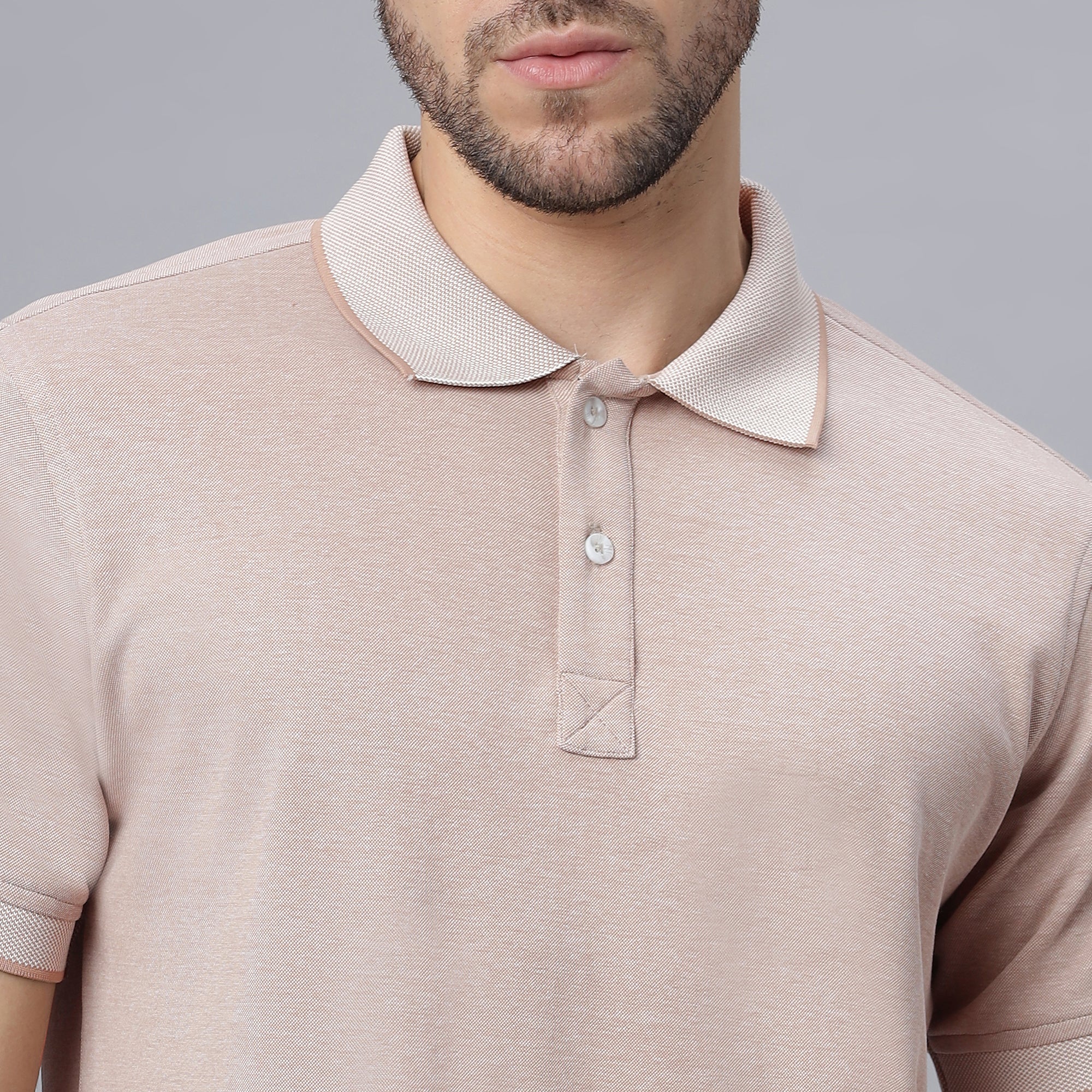 Beige Solid Regular Fit Cotton Lycra Polo Collar T-shirt (NC-109-POLO-BEIGE)
