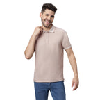 Beige Solid Regular Fit Cotton Lycra Polo Collar T-shirt (NC-109-POLO-BEIGE)