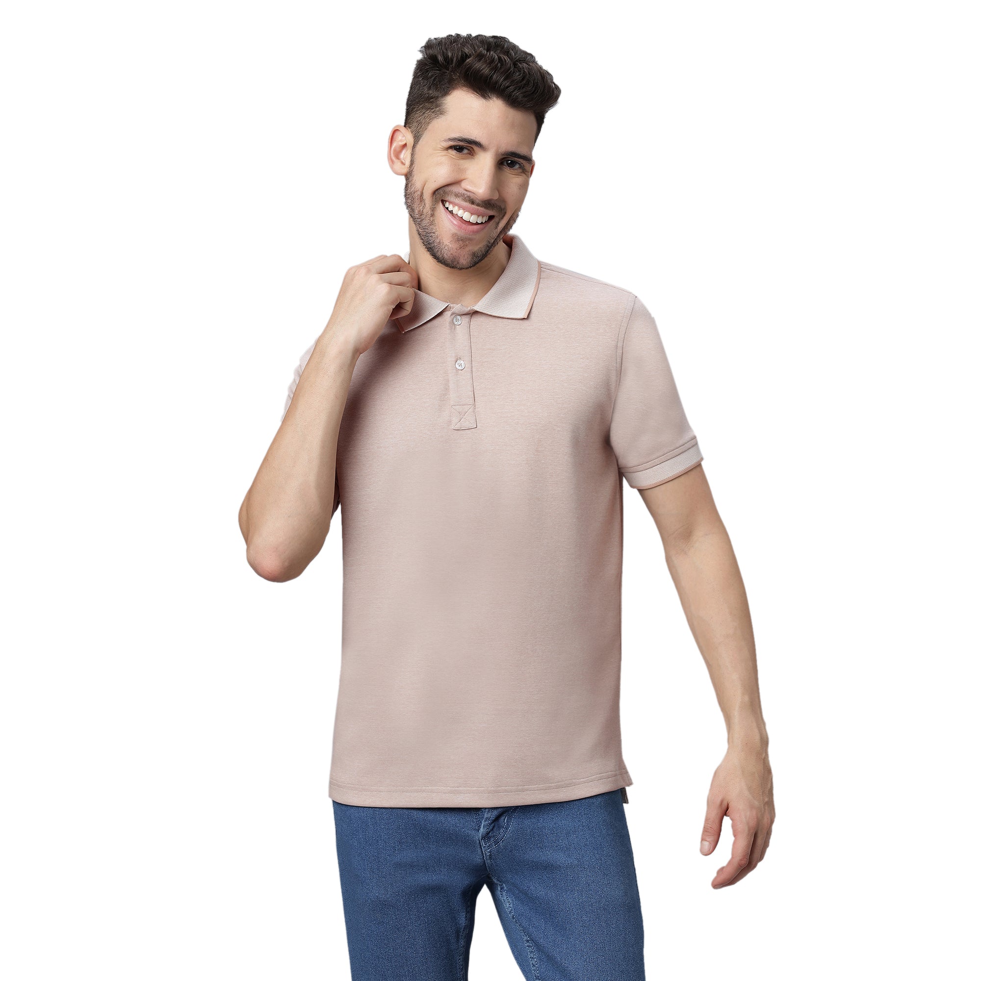 Beige Solid Regular Fit Cotton Lycra Polo Collar T-shirt (NC-109-POLO-BEIGE)