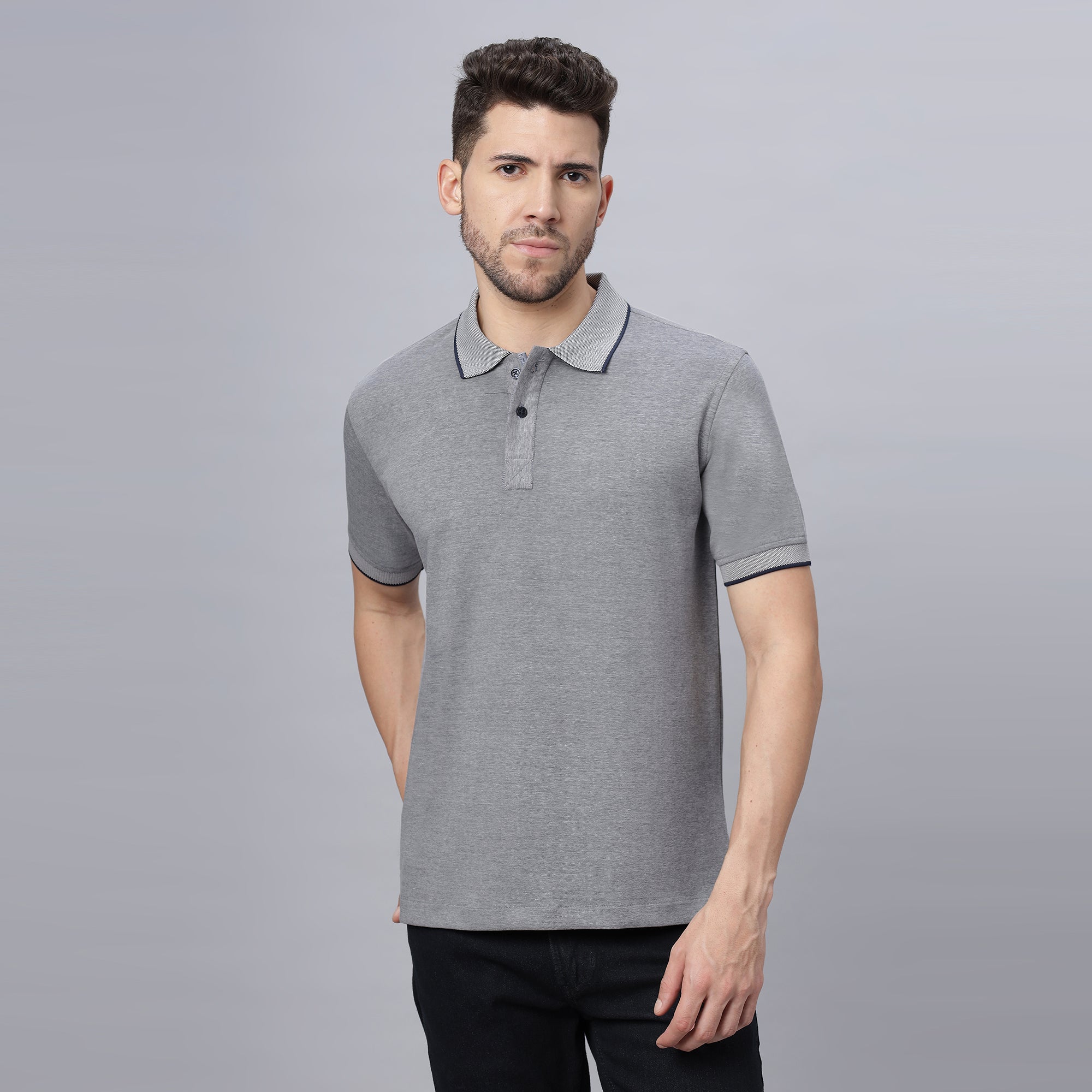 Navy Solid Regular Fit Cotton Lycra Polo Collar T-shirt (NC-109-POLO-NAVY)