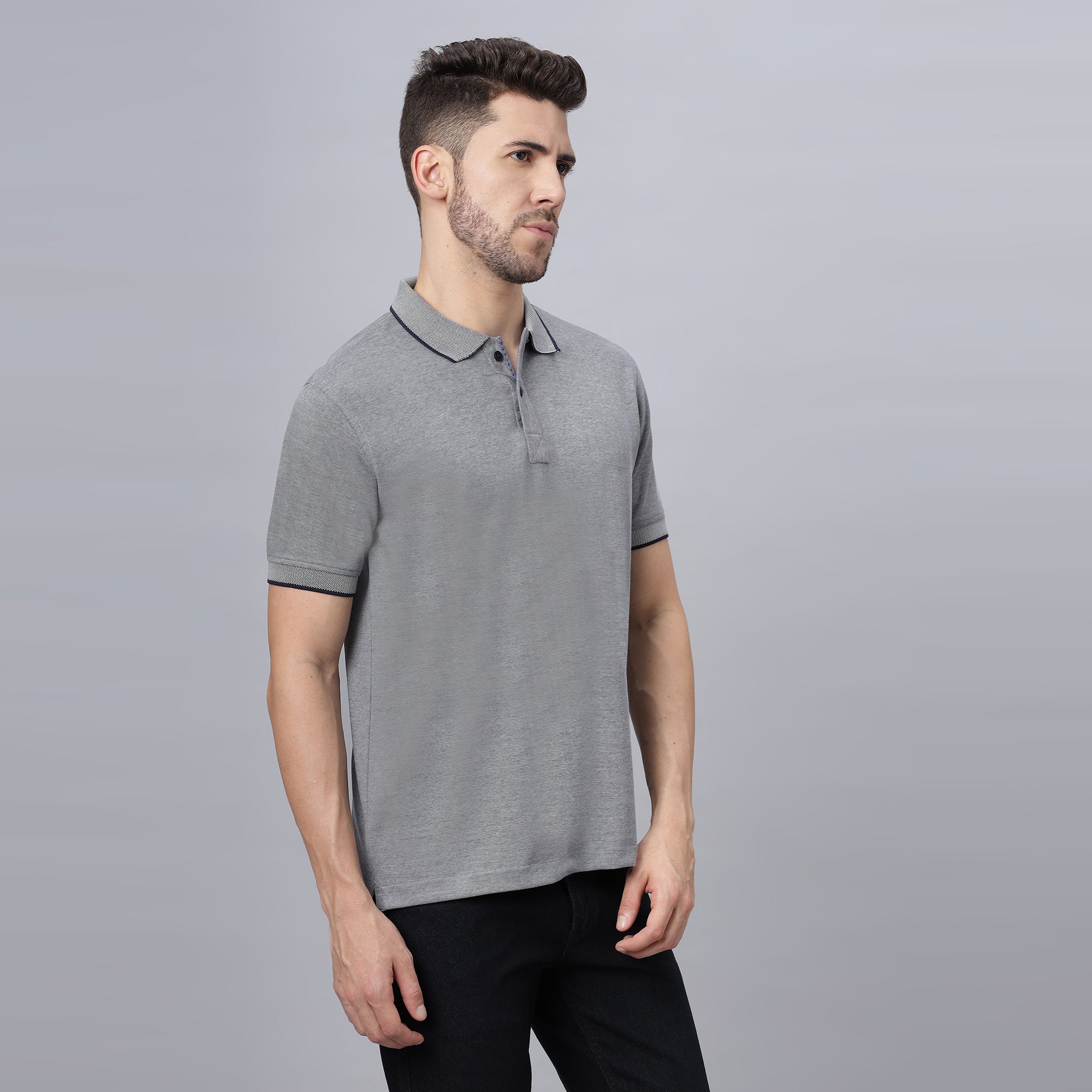 Navy Solid Regular Fit Cotton Lycra Polo Collar T-shirt (NC-109-POLO-NAVY)