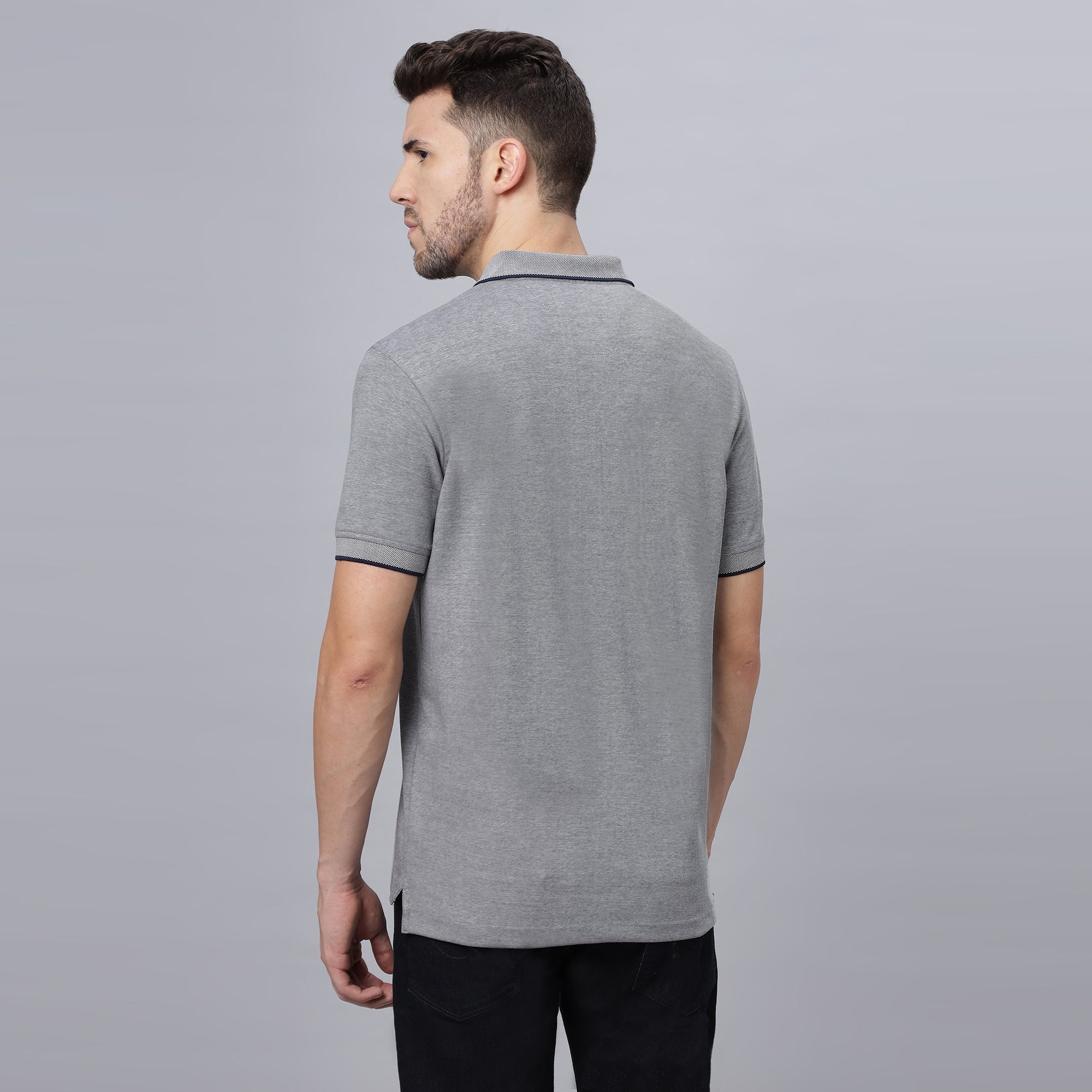 Navy Solid Regular Fit Cotton Lycra Polo Collar T-shirt (NC-109-POLO-NAVY)