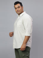 Men Green and White Stripes Long Sleeve Cotton Plus Size Casual Shirt