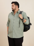 Plus Size Cotton 1 Pocket Regular Fit Smart Casual Shirt - Olive