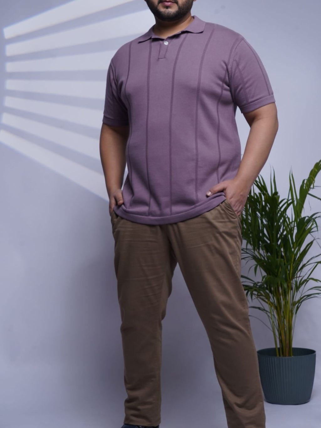 Flat Knit Half sleeve Polo Ribbed T Shirt - 125-Purple